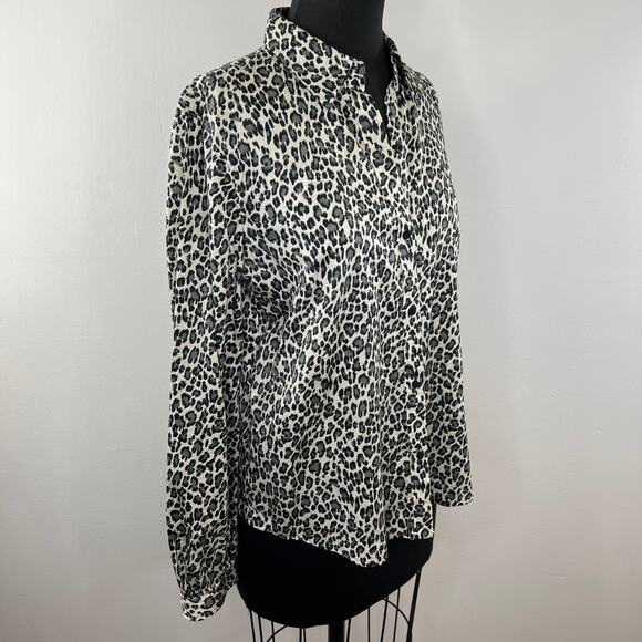 Vintage Lauren Ralph Lauren Leopard Print Cotton Button-Up Long Sleeve Shirt L - Picture 3 of 6